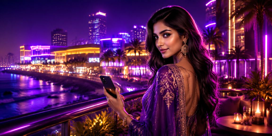 Nighttime neon-lit shot of Bandra area, Mumbai, highlighting digital payments